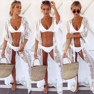 White Lace Duster - Tie Front
